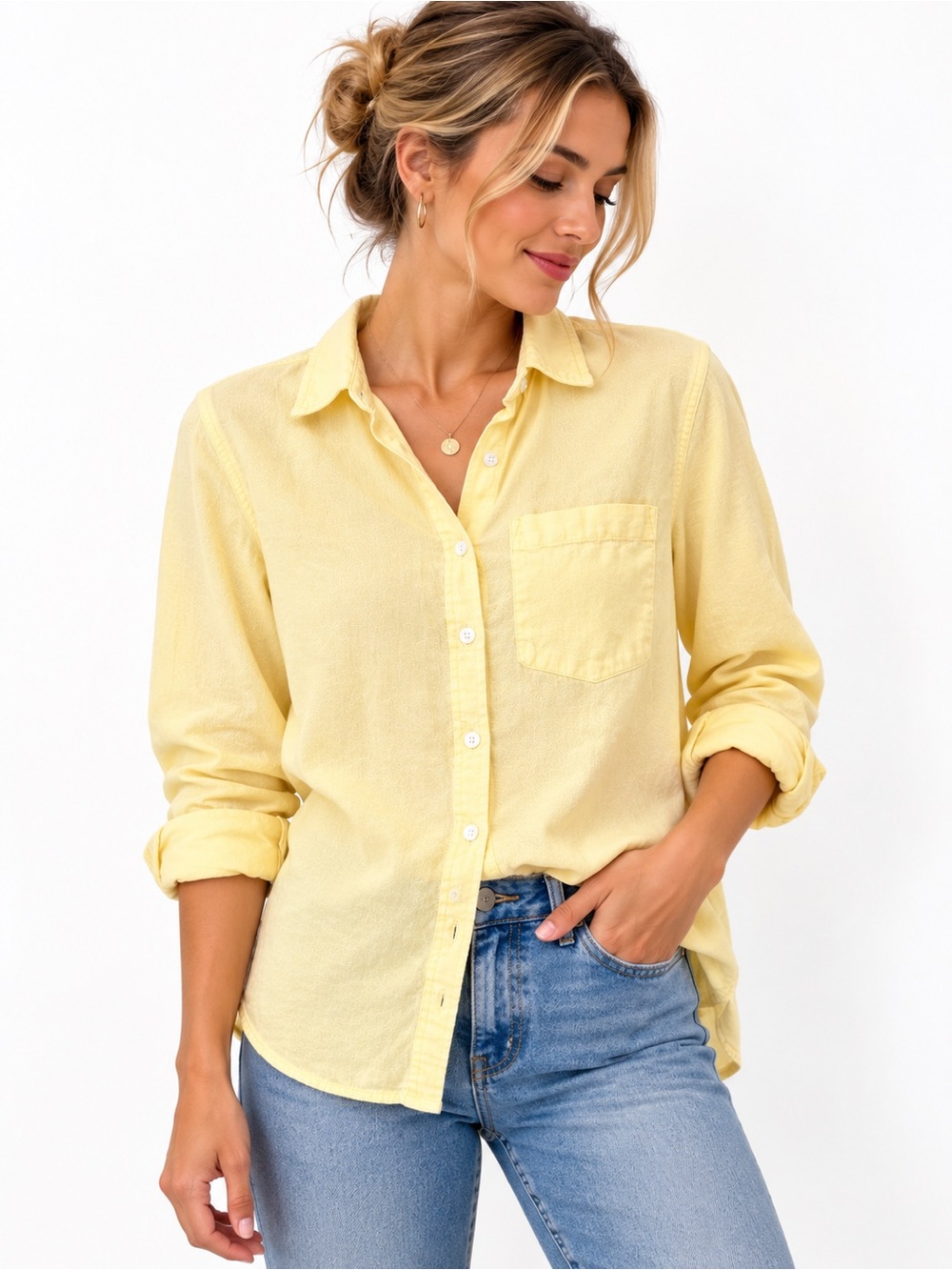 Gap Linen-Blend Long-Sleeve Button-Down Shirt ButteryYellow Small
